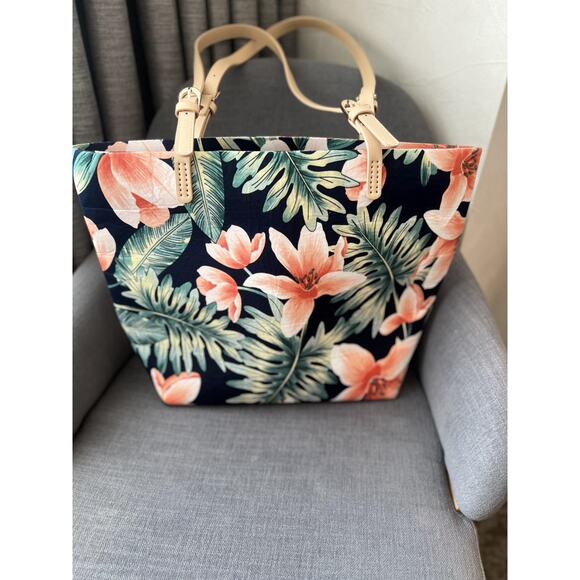 Hawaiian Floral Canvas Tote Bag Zipper Closure Hibiscus Flowers 💐 - Picture 1 of 11